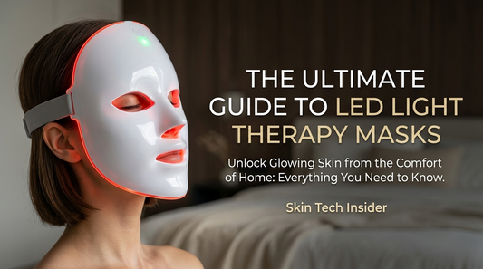 woman using LED face mask during nighttime anti-aging skincare routine
